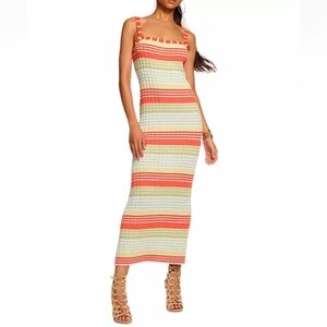 NWT $465 Ramy Brooks Cheval Stripe Square Neck Pencil Designer Dress Size Large